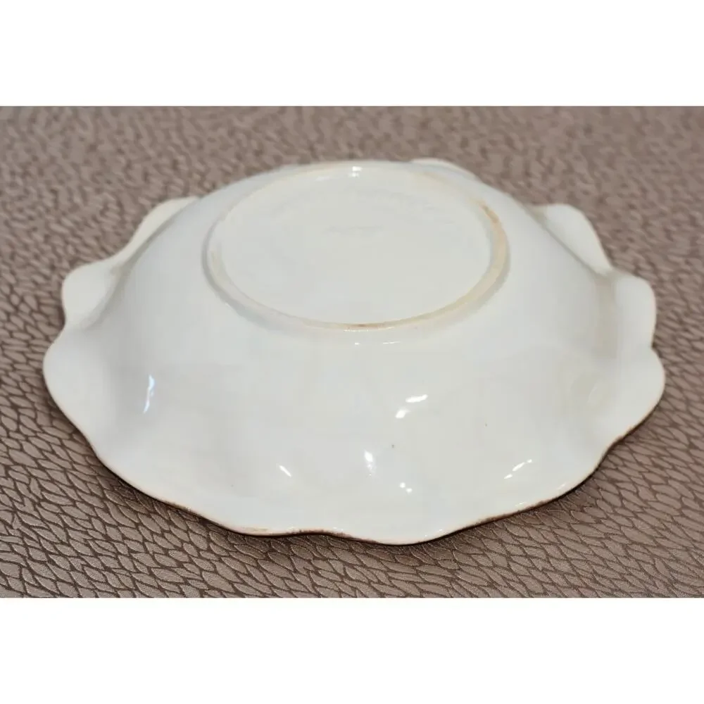 Bay Keramik West German MCM Pansy Flower Yellow Green & Gold Glaze Ceramic Bowl